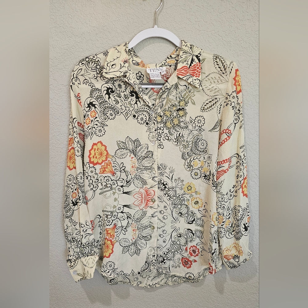 Tess 100% silk vintage floral Patterned Blouse